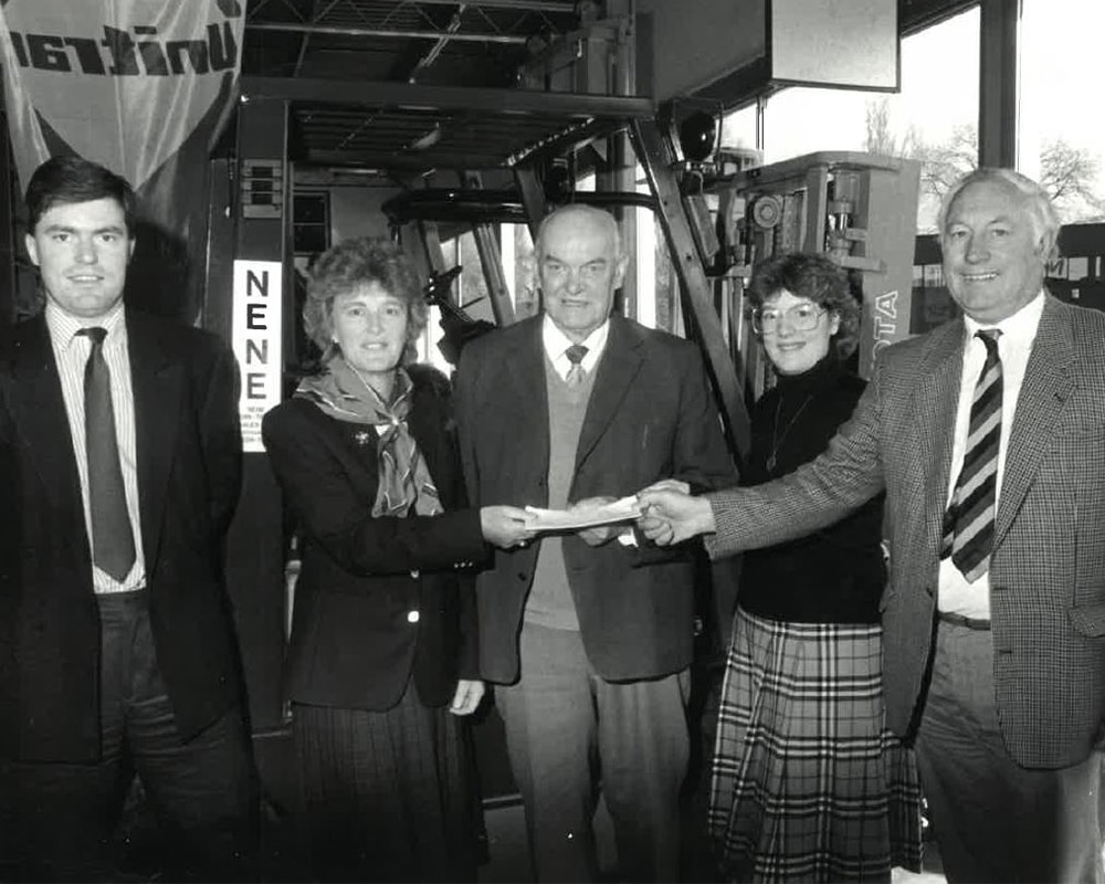 1987 – Three Generations of the Pearson Family in the Showroom at St.James Mill Rd; Tom Pearson, Judith Pearson, Tom Dainty, Linda Steele and Tim Pearson