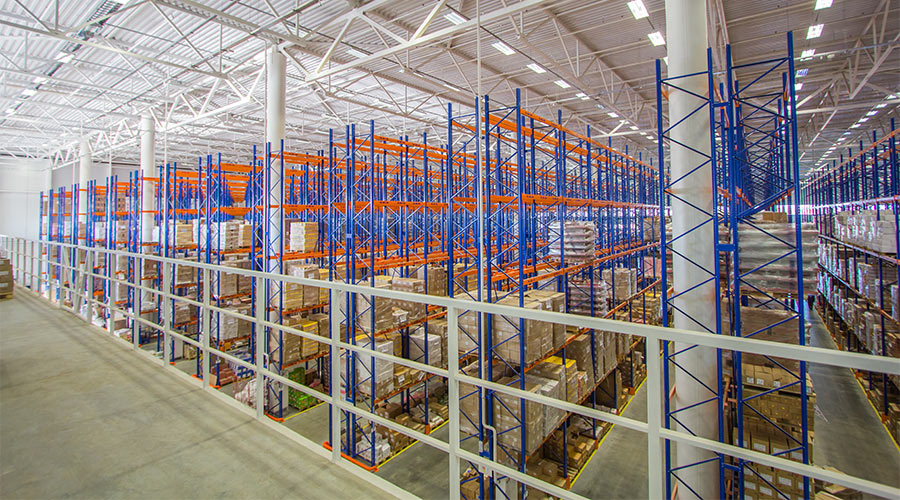 mezzanine floor in a busy warehouse