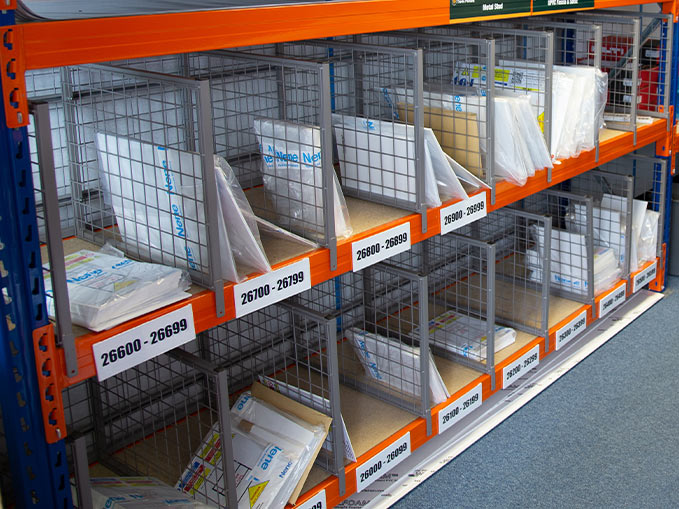 Long Span Shelving with added shelf partitioning