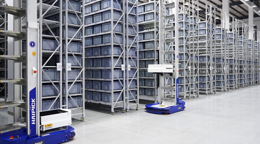 autonomous case-handling robots in a warehouse