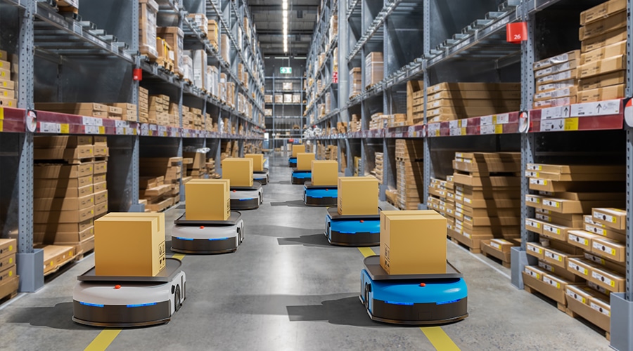 autonomous mobile robots in a warehouse