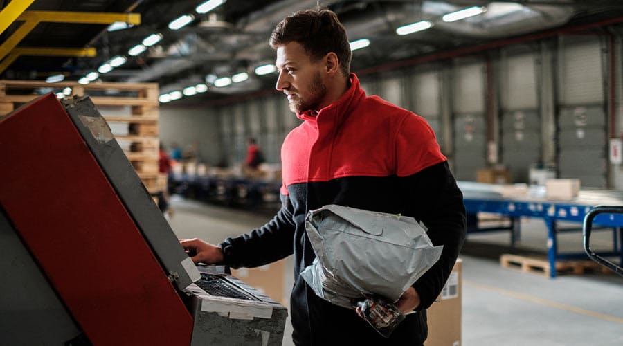 Man in an eCommerce warehouse scanning orders