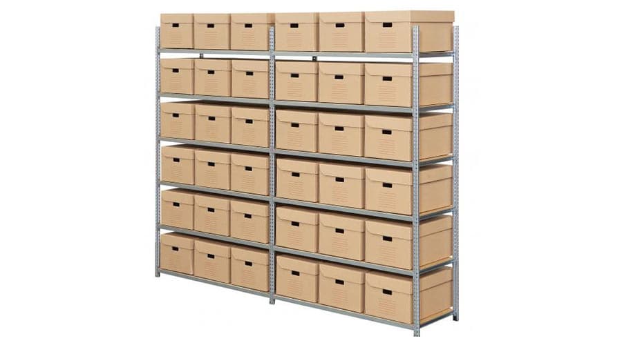 free standing lightweight shelving holding boxes