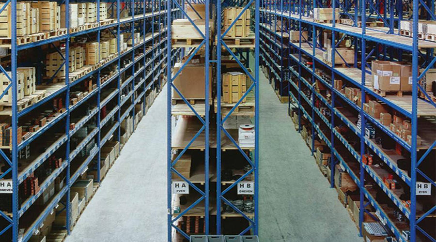 high rise warehouse shelving aisle
