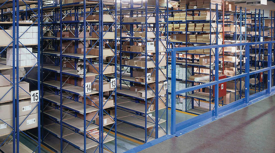 high rise shelving in a warehouse
