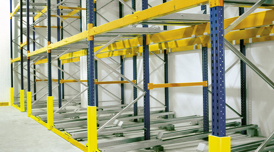push back racking in an empty warehouse